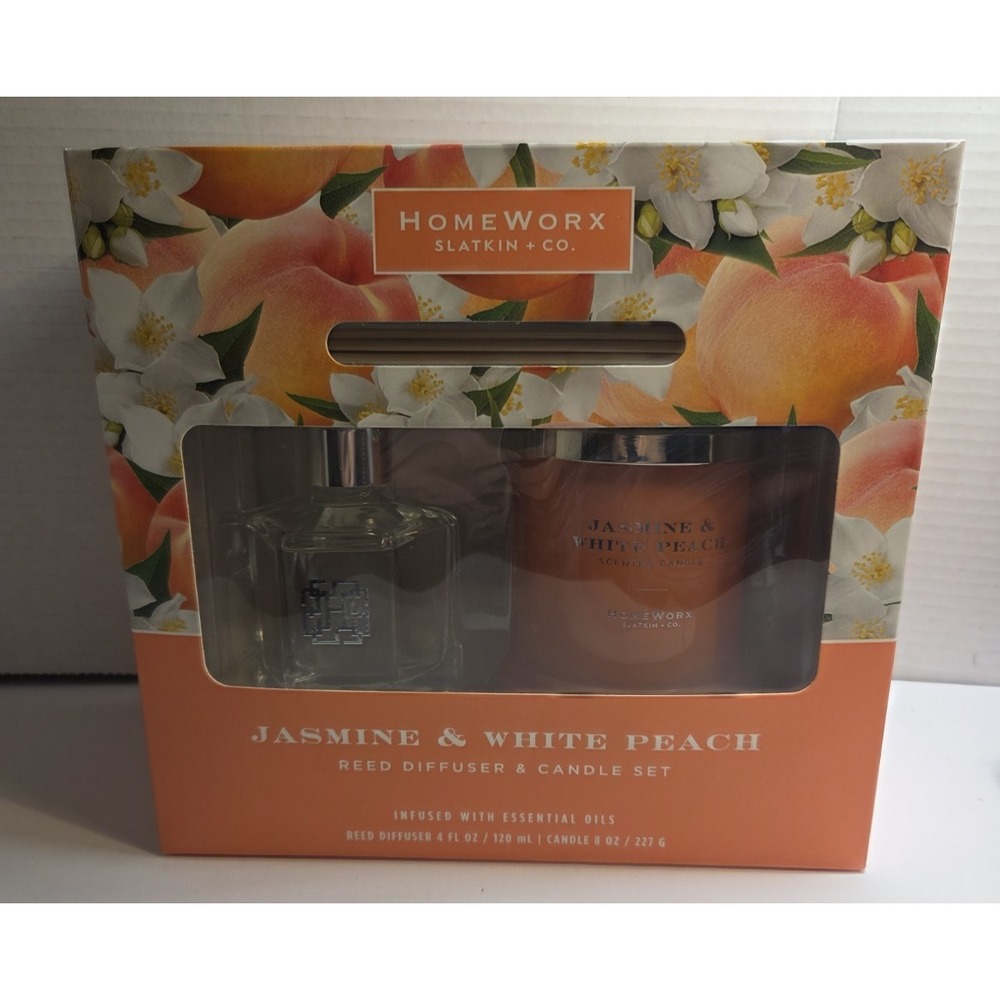 Homeworx Slatkin & Co. Jasmine And White Peach Reed Diffuser And Candle